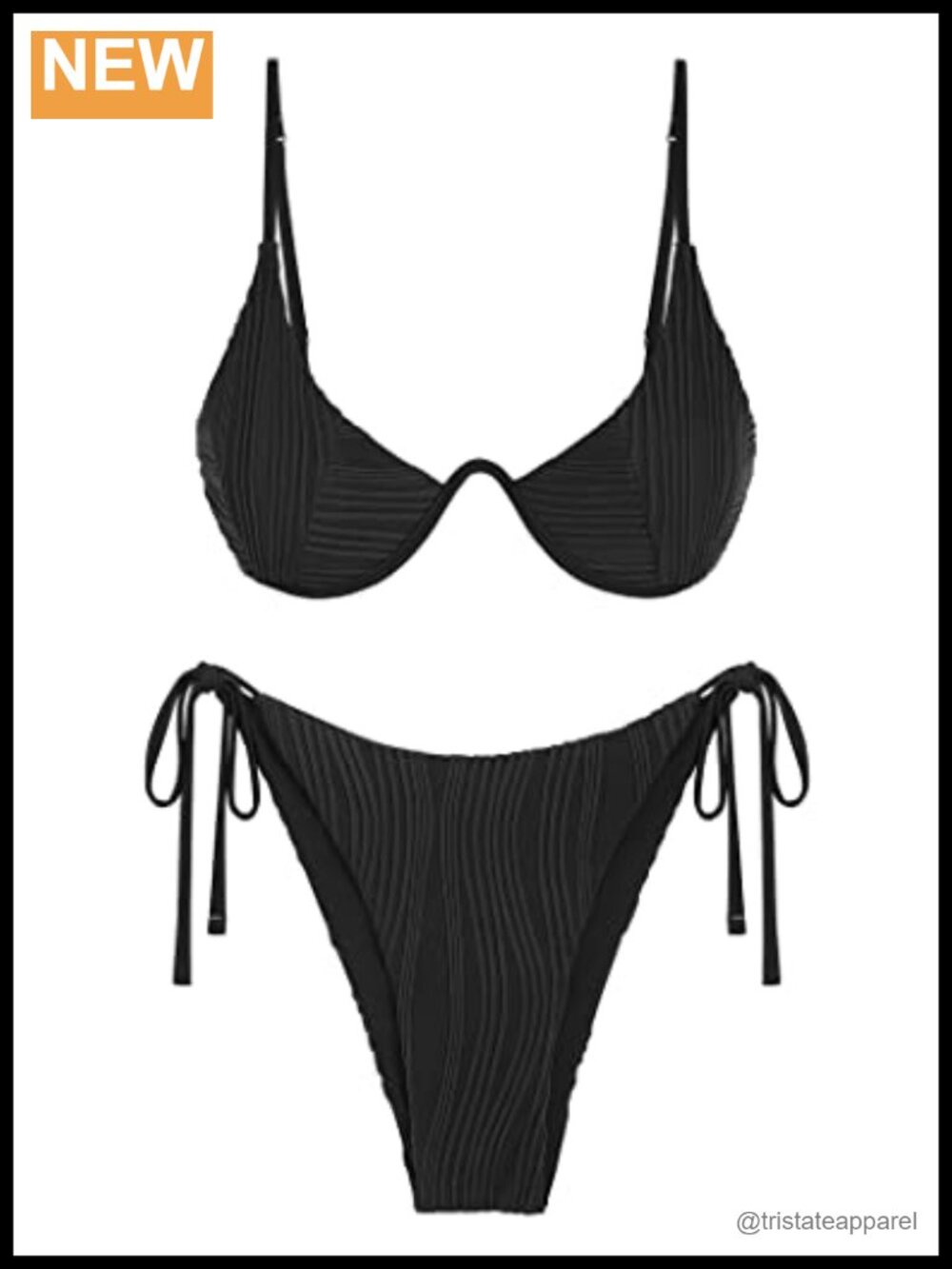 Ribbed Triangle Bikini Set Underwire Thong High Cut Two Piece Swimsuit